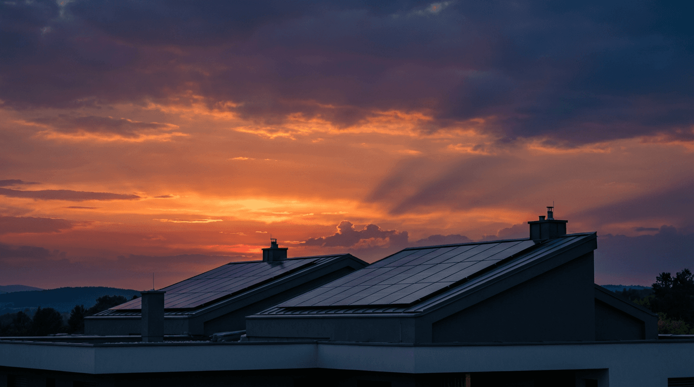 Solar panels installed on a residential roof under a blue sky